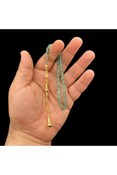 Kt BİLEK BOY ALTIN KAPLAMA PÜSKÜLLÜ TURKUAZ RENK KESME KEHRİBAR TESBİH