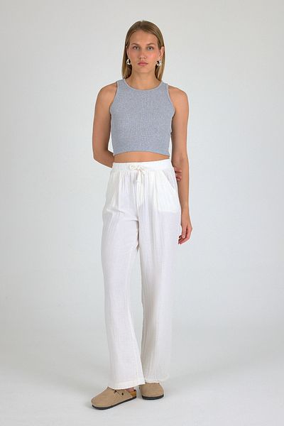 Yavuz Kapıcı Wide Leg High Waist Muslin Trousers Original Cut