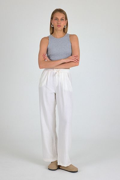 Yavuz Kapıcı Wide Leg High Waist Muslin Trousers Original Cut
