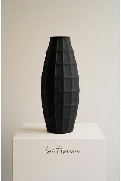 Lui Tasarım Vase Black Color XL Size 41cm Terra Ceramic Modern Stylish Long Vase