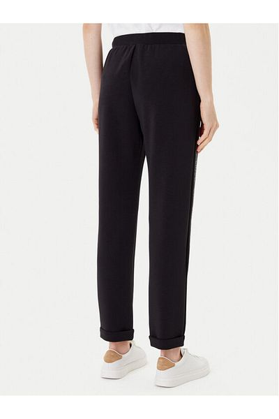 Liu Jo Women's Regular Fit Waist Drawstring Tie Side Logo Stripe Pattern Black Pants Tf5093J4616-22222