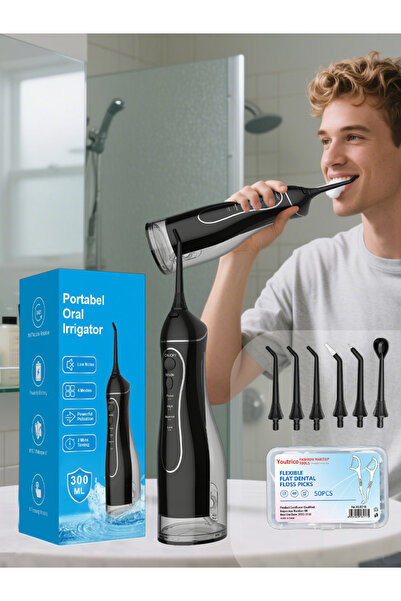Youtrico جهاز تنظيف الأسنان بالماء 300 مل، جهاز ري فموي محمول + أقراص إعادة ت...