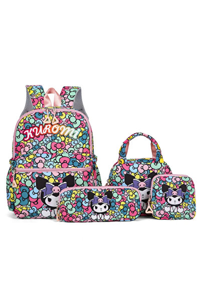 Choice5 Kuromi-C 4pcs Kuromi Backpack, Pencil Case, Shoulder Bag, Wallet Set, Hello Kittys School Bag, Melod