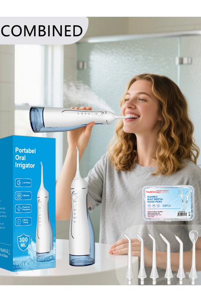 Youtrico جهاز تنظيف الأسنان بالماء H2ofloss سعة 300 مل، جهاز ري فموي محمول + ...