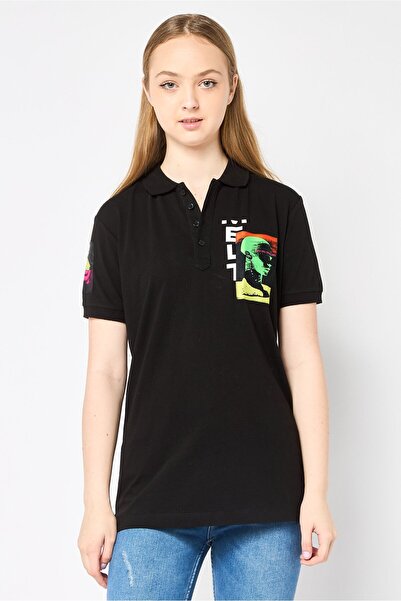 Diesel Women Spread Collar Short Sleeves Brand Logo Polo Shirt, Black