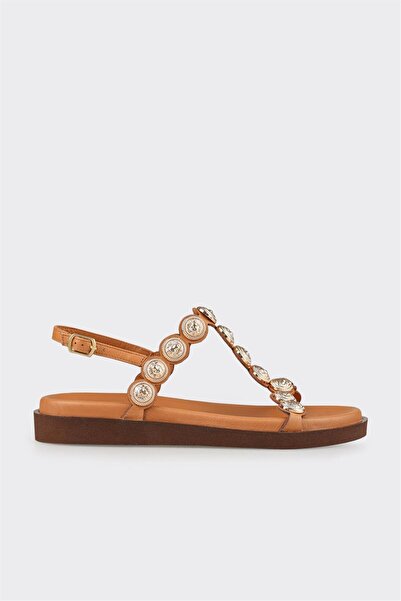 Elle Shoes Taba Deri Kadın Sandalet