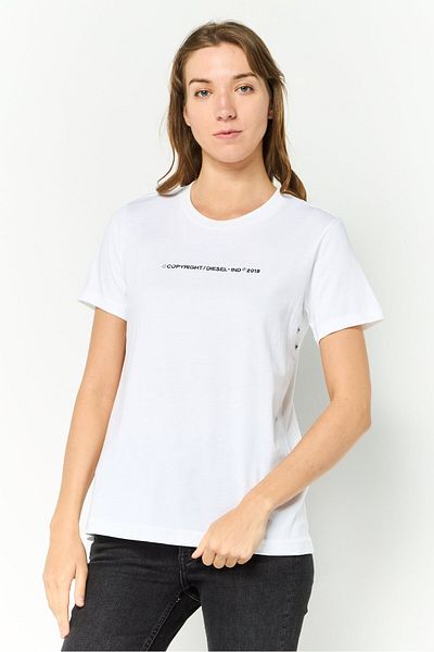 Diesel Women Crew Neck Short Sleeves Embroidered T-shirt, White