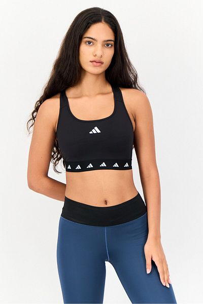adidas Women Brand Logo Padded Sports Bra, Black