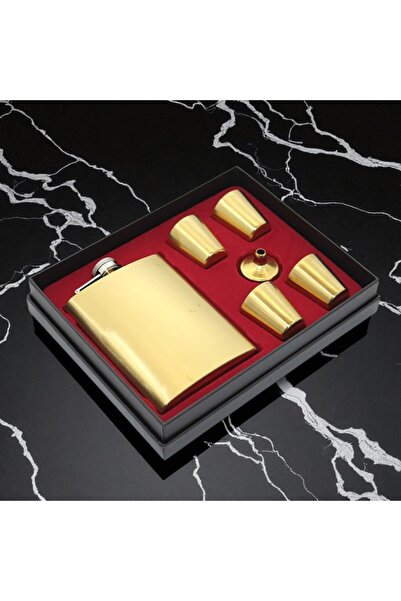 Kuzey Tacı Gold Colored Flask and Shot Glass Gift Set (5 Pieces) Vip