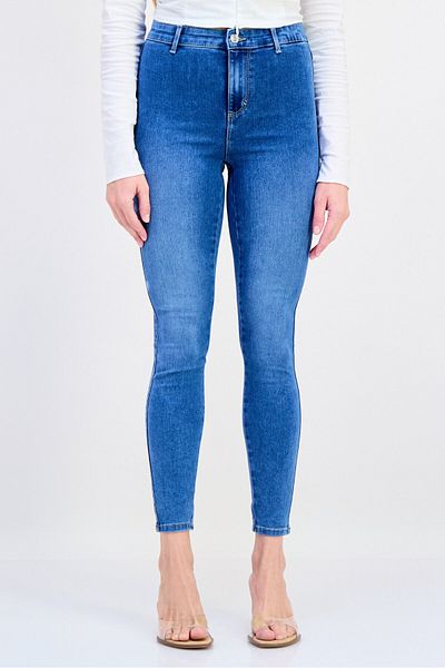 I.scenery Women Skinny Fit Washed Stretchable Jeans, Mid Blue