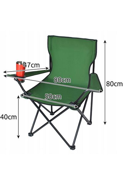 JollyMag Folding garden chair, camping, fishing, green, with cup/bottle holder, cover, max 100 kg, 80x44x80