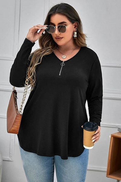 Bigsize Women's plus size blouse with zipper 1387-23 - Black, 3XL