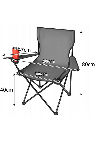 JollyMag Folding garden chair, camping, fishing, gray, with cup/bottle holder, cover, max 100 kg, 80x44x80