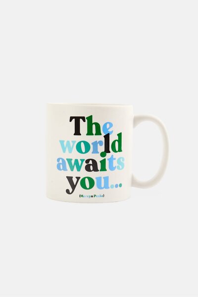 Quotable Ceramic The World Awaits You Mug 414 ml, White