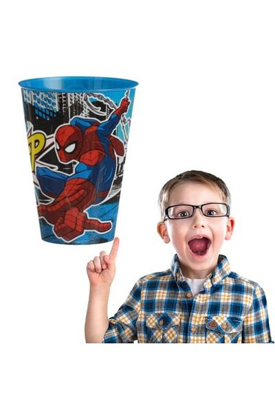 JollyMag Set of 3 Plastic Cups with Spiderman, BPA-free, 430 ML, Multicolor