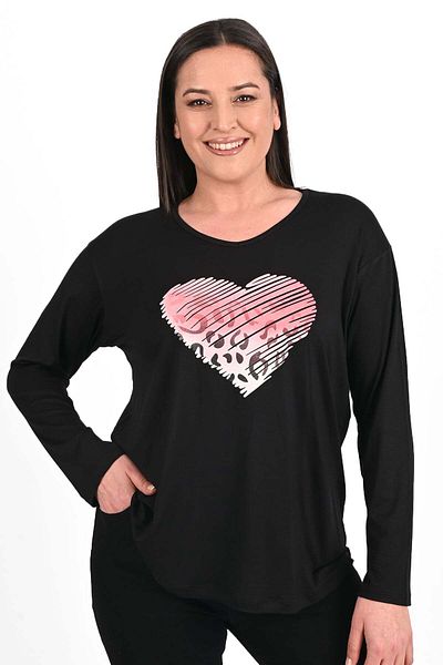 Bigsize Women's plus size blouse Heart 1434-23 - Black, XL