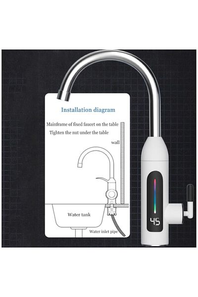 EMATTERIO Robinet electric cu încălzire instantanee, afișaj LCD temperatură, montaj chiuvetă, modern