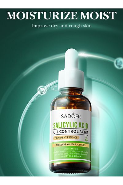 SADOER Salicylic Acid Serum, Anti-Acne Oil Control Treatment Essence, Remove Blackheads, Delicate Skin 30ml