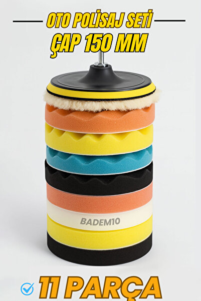 Badem10 (150 MM - 11 PARÇA) Oto Araç Araba Pasta Cila Polisaj Süngeri Pedi Ke...