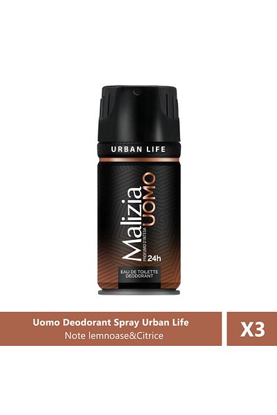 Malizia Uomo Deodorant Spray Urban Life 24H, 150 ml X 3 Bucăți