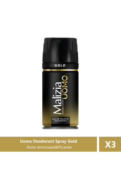 Malizia Uomo Deodorant Spray Gold, 150 ml X3 Bucăți