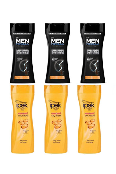 İpek Men Formula Kepeğe Karşı Etkili (Dökülmeye Eğilimli) Şampuan 3 adet & Saç kremi 3 adet