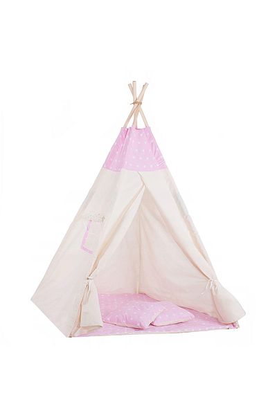 SERSIMO Indian style children's tent Teepee Tent with window, thick mat and 2 pillows, white with stars