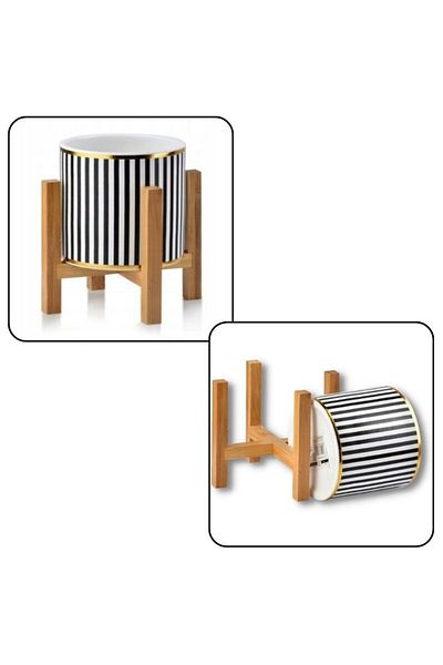 JollyMag Set Mercaton, 3 Ghivece pentru Flori cu Suport, Material Ceramic, Ø 12.5, Inaltime 16.5 cm