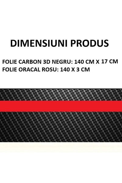 JollyMag Sticker autoadeziv Tuning, model "Rally Stripe Carbon 3D", dimensiune 140 x 17 cm, Negru/Rosu