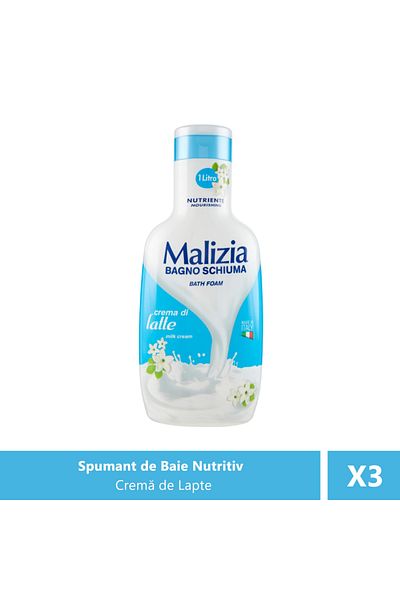 Malizia Spumant de baie cu Cremă de Lapte, 1000 ml X 3 Bucăți