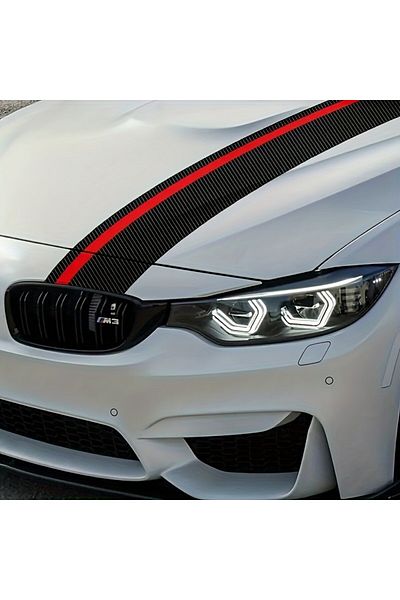 JollyMag Sticker autoadeziv Tuning, model "Rally Stripe Carbon 3D", dimensiune 140 x 17 cm, Negru/Rosu