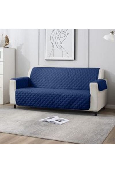 Ralex Husa canapea 3 locuri tip cuvertura matlasata 190 x 177 cm cu laterale, reversibila, Bleumarin