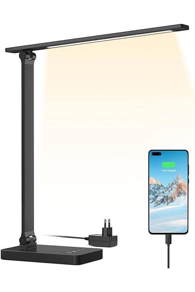 LEPRO Lampa de birou LED PR310004 control Touch, 3 moduri, 15W, 655 Lumeni, USB, Negru