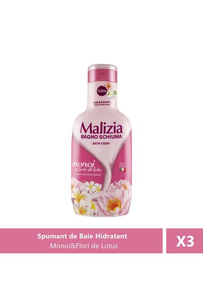 Malizia Spumant de baie cu Monoi și Flori de Lotus, 1000 ml X 3 Bucăți