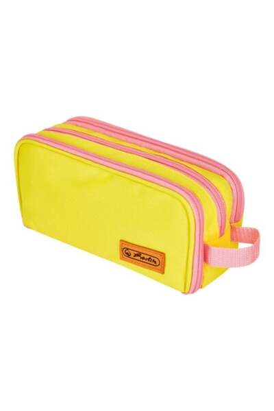 Herlitz Penar Etui Neon, Culoare Galben/Roz, Material Material Textil, Dimensiuni 23,5x11x7,5cm, 3 Compartimente