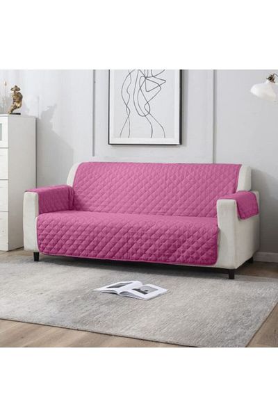 Ralex Husă de canapea matlasată reversibilă cu 3 locuri, 190 x 177 cm, roșu fuchsia