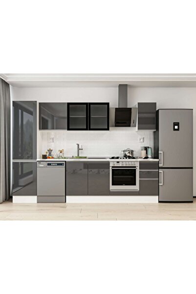 Alvinka 300X210 Cm High Gloss Mutfak Dolabı Mb-E90B50S40-3 High Gloss | Antra...