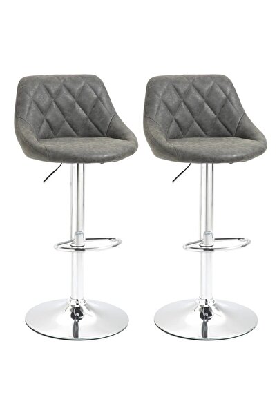 JollyMag Set 2 scaune de bucatarie/bar, Marion, rotative, piele PU, gri si argintiu, 51.5x48x83-104 cm