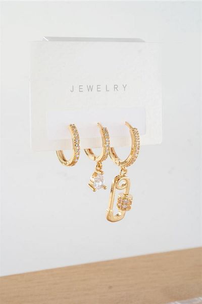 By Zeyna Aksesuar Women's Vip Series Antiallergic Baguette Zircon Stone 3-Piece Earrings