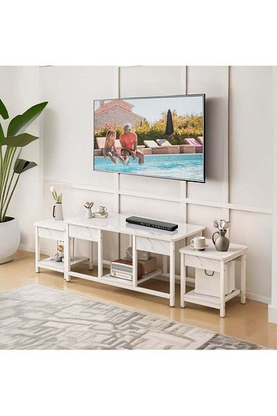 AGD 3-Piece Nesting Table Set Stackable Side Tables for Coffee, Tea, and TV Table, Open Storage