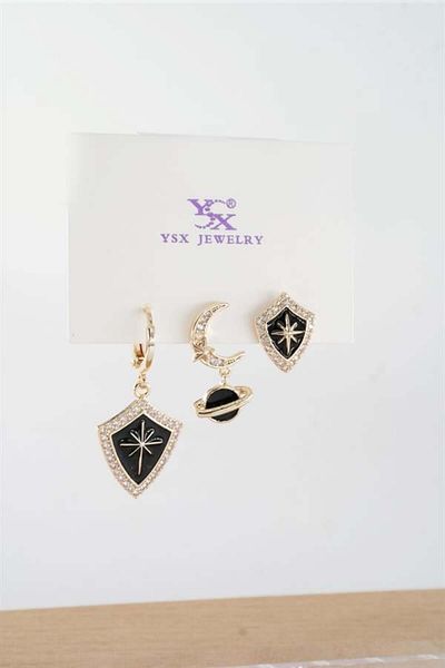 By Zeyna Aksesuar Women's Vip Series Antiallergic Baguette Zircon Stone 3-Piece Earrings