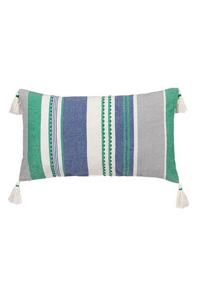 OEM Pernă decorativă de vară cu dungi bej gri-verzi și franjuri bej