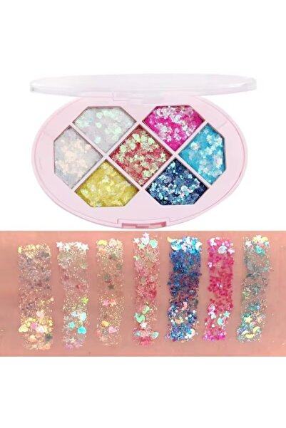 Flo Set Paleta cu Glitter, cu 7 Nuante, Pentru Corp si Par, 50 g, Rezistent l...