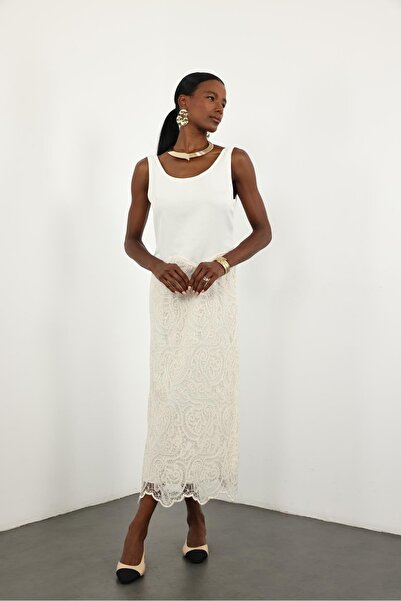 5in1Canpolat Kemik Sıfır Kol Dantel Detaylı Elbise 36592