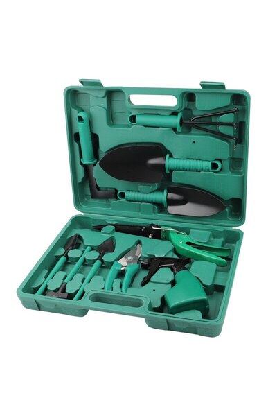 OEM Set 10 gardening accessories with storage bag, stainless steel, 37 x 28 cm, green