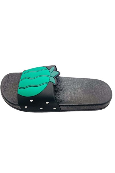 TECOS Women's beach or pool slippers, TECOS, pineapple print, black, size 40-41, 25.5 cm