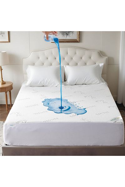 COTTON HOME 100% Waterproof Mattress Protector Bamboo Fabric , Twin Size 120x200+35cm , White