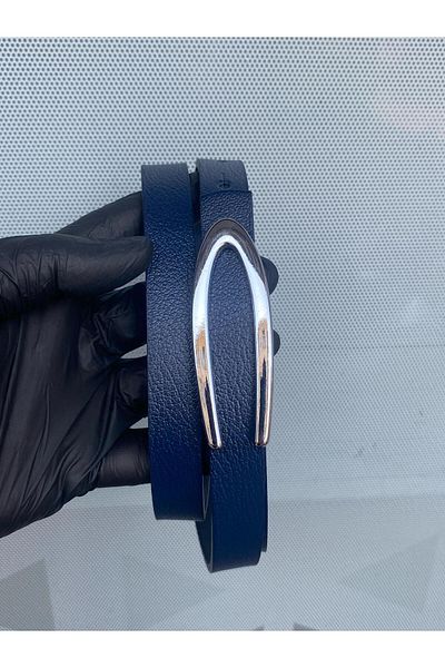 Kemerix 100% Genuine Leather Design Buckle Navy Blue Women's Belt