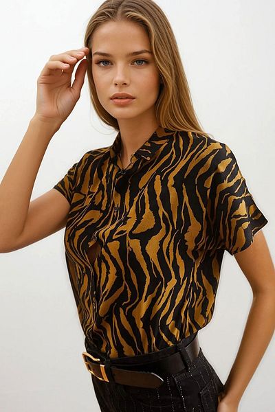 VAGGON Women's Mustard Floral Viscose Bat Shirt Vs00685