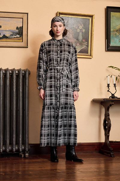 BE BLUE Plaid Patterned Chifon Dress